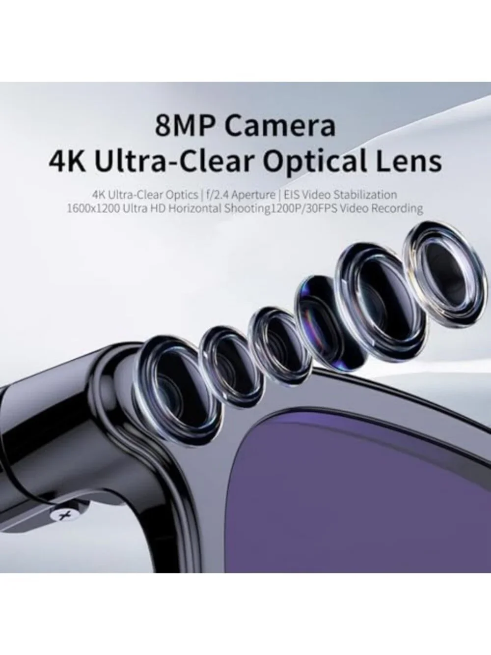 4K Camera Smart Glasses for Travel & Daily Use, Bluetooth Audio, Hands-Free